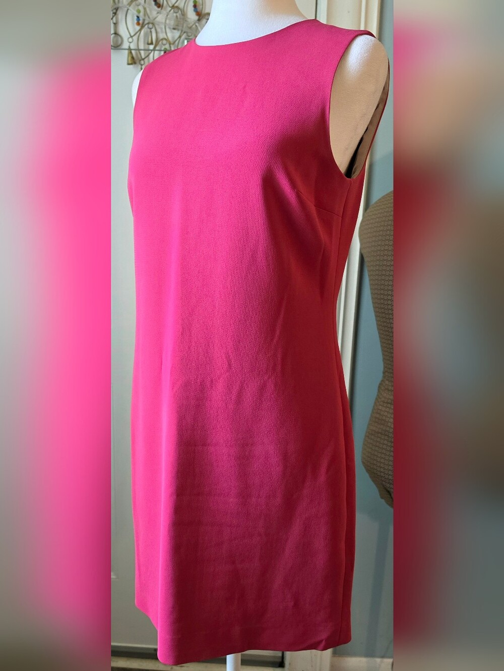 Theory Admiral Crepe Mini Shift Dress Women's 2 Geranium Pink Sleeveless Classic - Picture 2 of 11
